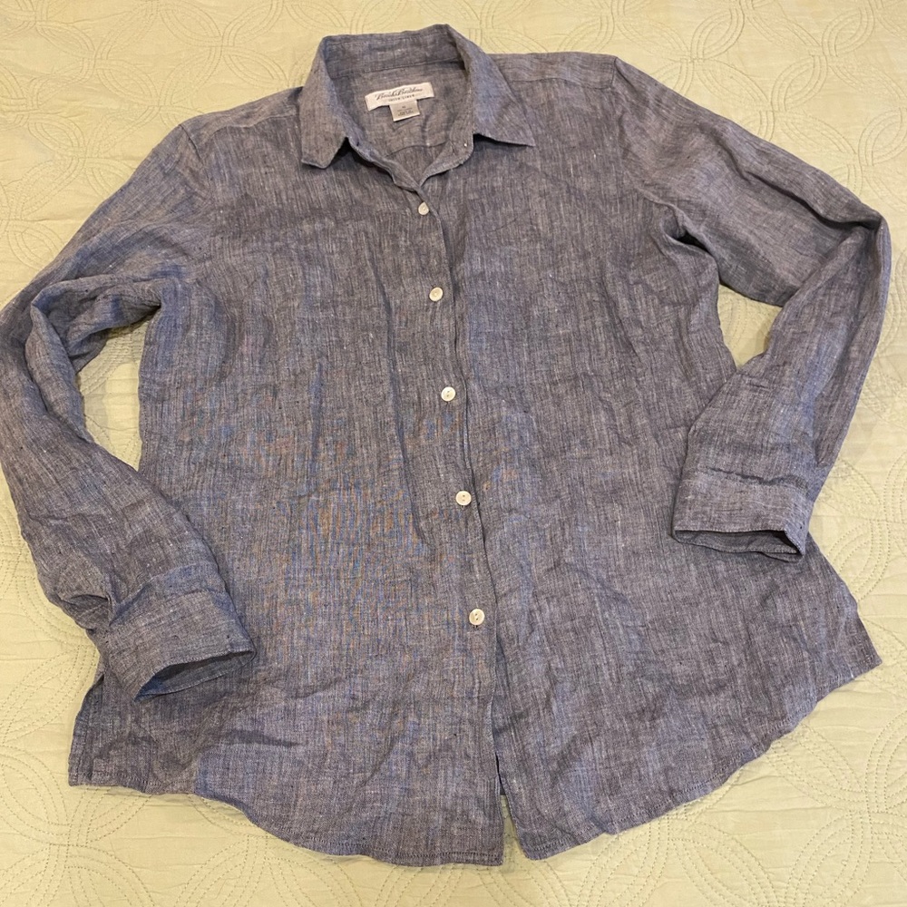 Brooks Brothers Heathered Slate Blue Linen Shirt - Picture 8 of 11